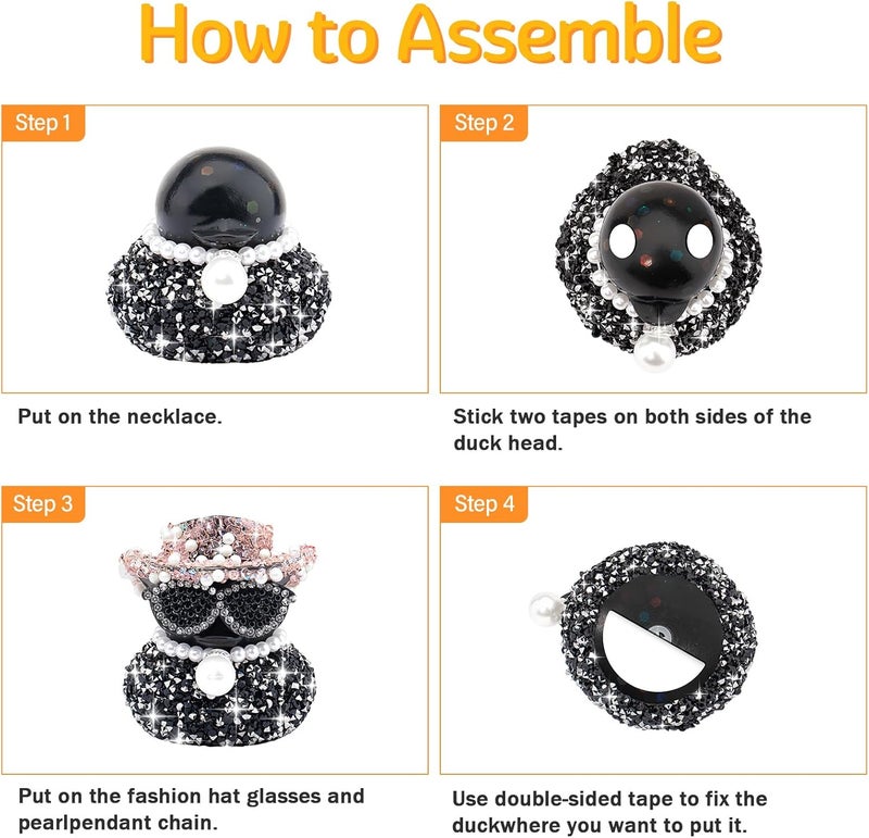 wonuu Black Diamond Rubber Duck Car Ornaments Funny Office Gifts Dashboard Decorations for Cool Car Accessories with Pink - Image 2